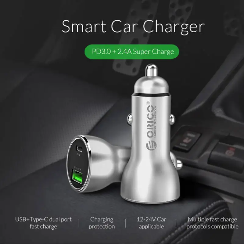 Orico 30 Вт Dual Usb Автомобильное зарядное устройство для телефона Usb 2.4A type-C Pd 3,0 прикуриватель быстрое зарядное устройство для Iphone samsung S9 Xiaomi