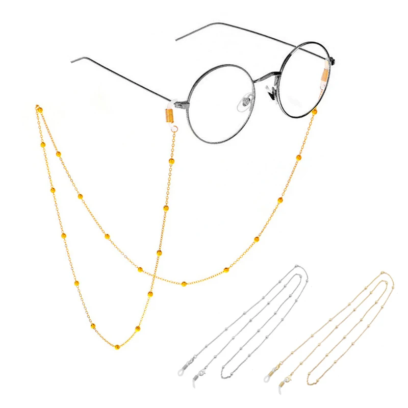 Модные женские солнечные очки с цепочкой для очков золотого и серебряного цвета, ожерелье, украшенный бисером, цепочка для чтения, держатель шнура, шейный ремень, веревка