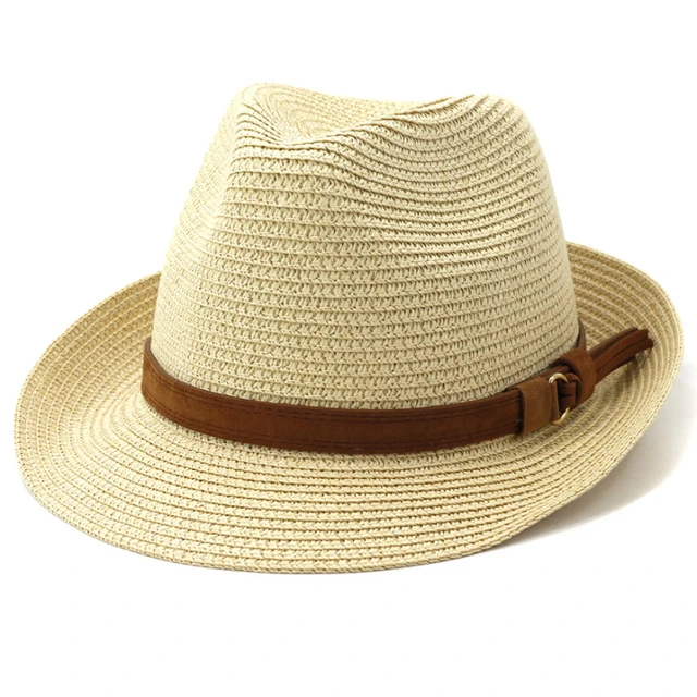 HT3618 Summer Sun Hat Men Women Short Brim Jazz Trilby Fedora Hat Male  Female Straw Beach Hat Panama Leather Belt Beach Cap Men - AliExpress