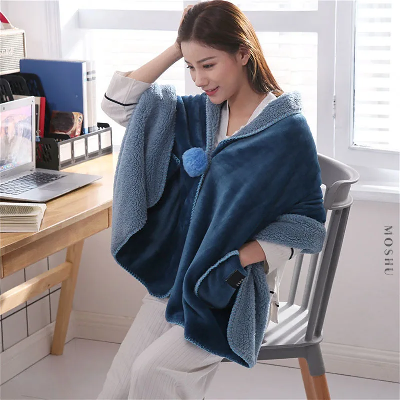 astounding  Women Fleece Jacket Plush Blanket Soft Throw Scarf Coat on Sofa Bed Plane Travel Cashmere Portable 