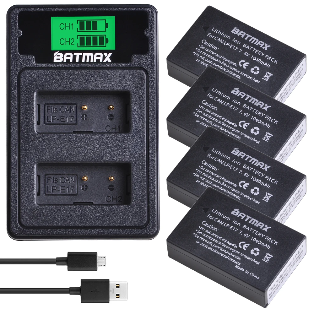Аккумулятор Batmax LP E17 LPE17 + зарядное устройство с двумя USB портами и ЖК дисплеем для