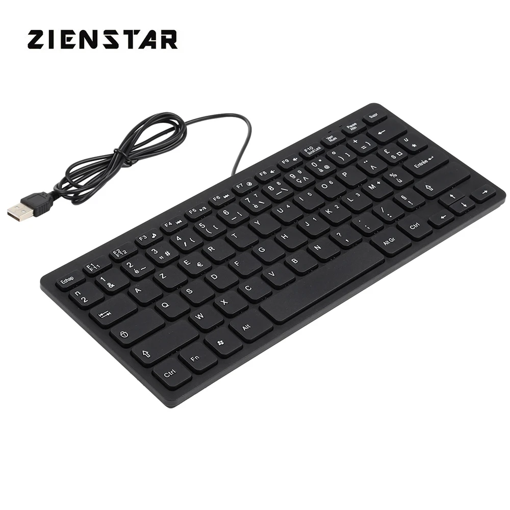 best pc keyboard ZIENSTAR  AZERTY French Letter Ultra -thin Design Mini USB Wired Keyboard for Computer types of computer keyboard