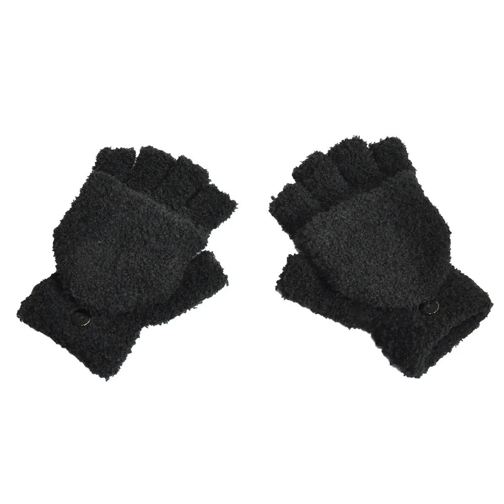 SAGACE зимние перчатки женские мужские теплые коралловые флисовые перчатки модные перчатки без пальцев перчатки для сенсорного экрана мягкие спортивные милые перчатки - Цвет: Black