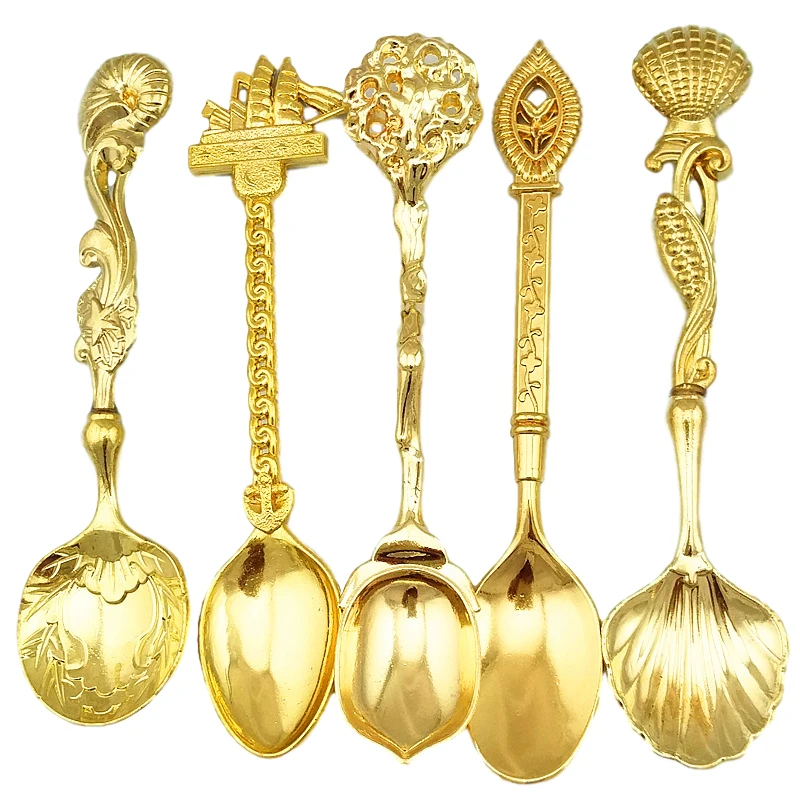 

Western-Style Tableware Set Gift 5Pcs Retro Carved Coffee Tea Snacks Sugar Spoons Stainless Steel Kitchen Cutlery Set