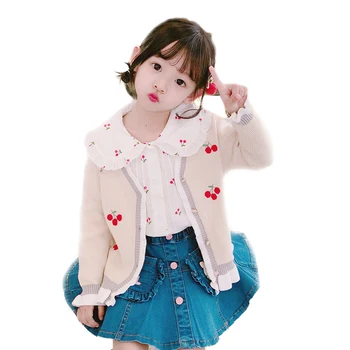 

Girls Clothes Sweater 2019 New Autumn Winter Embroidered Knit Long Sleeve Shirt Fashion Cute Cherries Coat Jacket