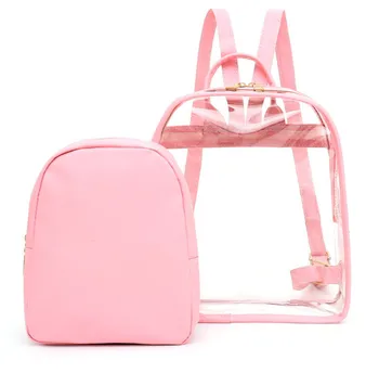 

2019 New Two Piece Sets PU Clear Transparent Backpack Women Girl Portable Large Capacity Zipper Bag for Travel School Shopping