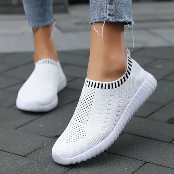 

New Women's Sneakers Shoes Woman Flat Knitting Spring Plus Size Female Mesh Vulcanized Ladies Slip on Breathable Casual Loafers