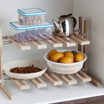 

Home Storage Shelf Organizer Adjustable Scalable Kitchen Rack Space Saving Cabinet Decorative Multi-layer Shelves Holders #