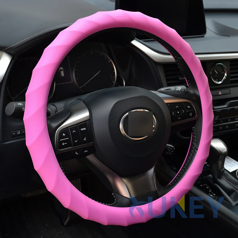 Чехол на руль из высококачественного пищевого силикона, противоскользящий 36-38 см/1"-15" Автомобильный Стайлинг, чехол на руль автомобиля, аксессуары - Название цвета: Pink