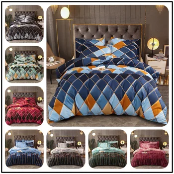 

Quilt Cover Pillowcase 3Pcs Set Diamond Geometric Pattern Bedding Fashionable Soft Comfortable Breathable