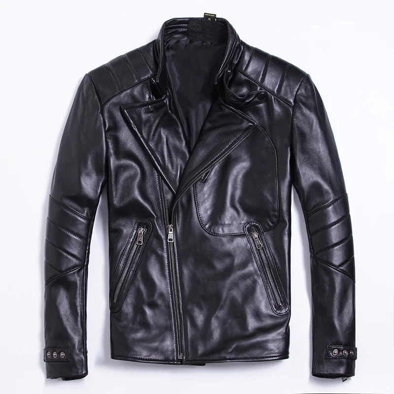 

Free shipping. classic style,Plus size soft sheepskin leather Jacket, men's genuine Leather jacket.man biker's slim coat