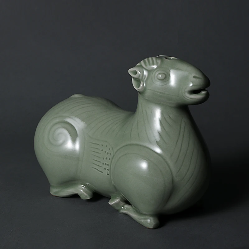 

Ceramic Celadon Sheep Shaped Oil Lamp Oil Burner Home Office Decoration