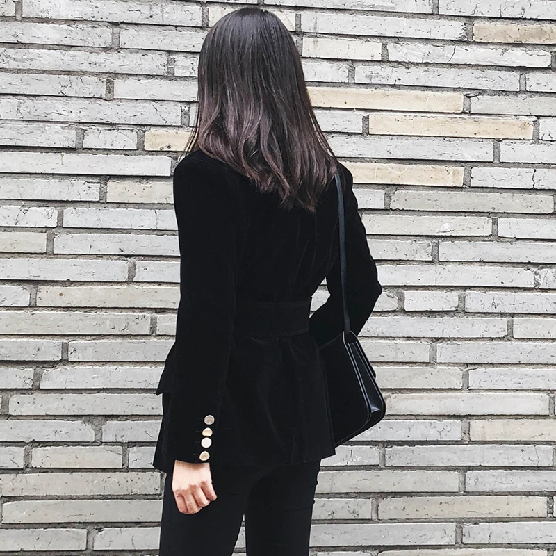 Women blazers and jackets OL work bussiness black velvet jacket coat for ladies mujer casual blazer