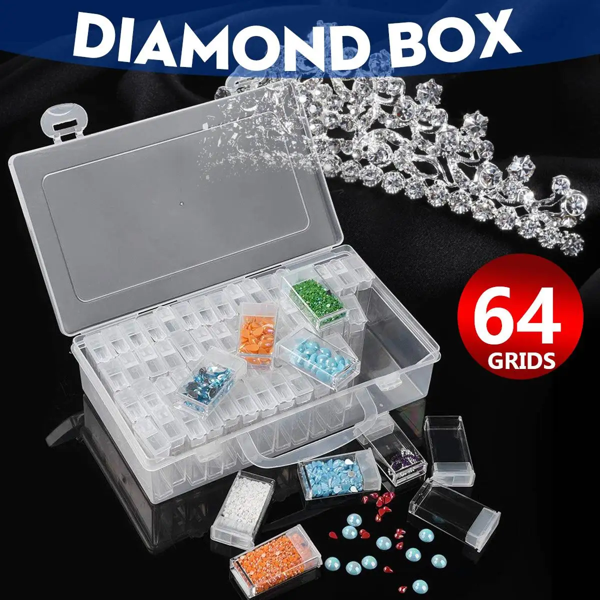 

64 Slot Nail Diamond Painting Tool Organizer Case Grid Jewelry Drill Storage box