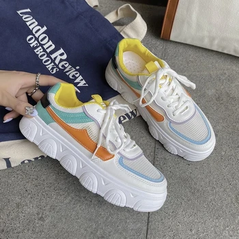 

Fashion Sneakers Women Platform Chunky Casual Shoes Lace Up Designers Mesh Woman Tennis Female Flat Running Trainers 2020 Summer