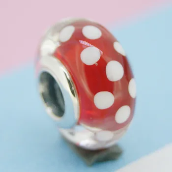 

100% Authentic 925 Sterling Silver Red white dots Minnie Mickey Murano Glass Beads Fit Original Pandora Charms Bracelet Jewelry