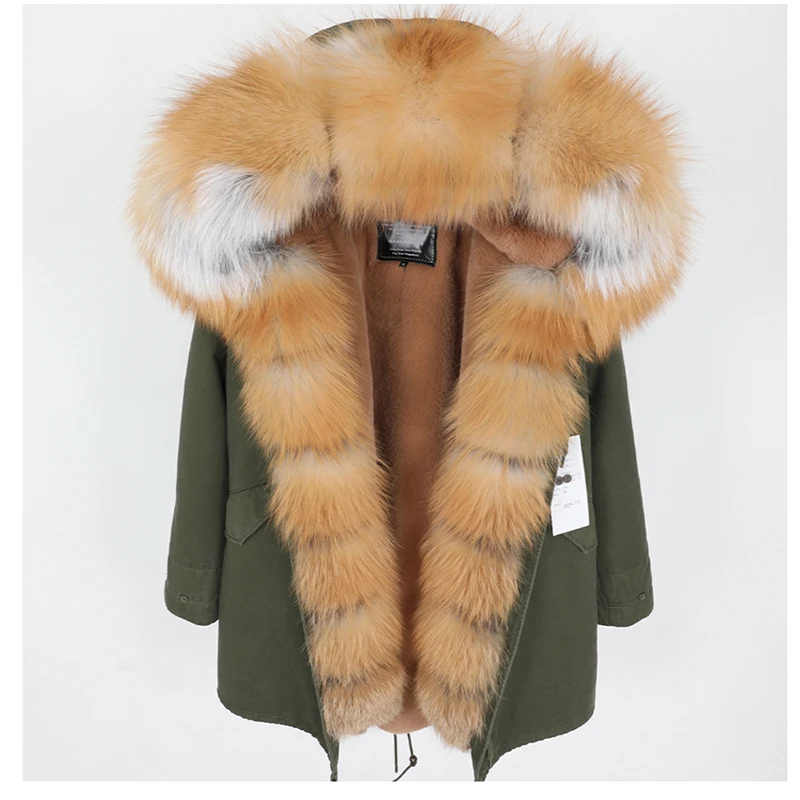 

winter new real fur coat natural big Fox fur collar detachable faux fur lining Fashion long parka thick warm women's clothing
