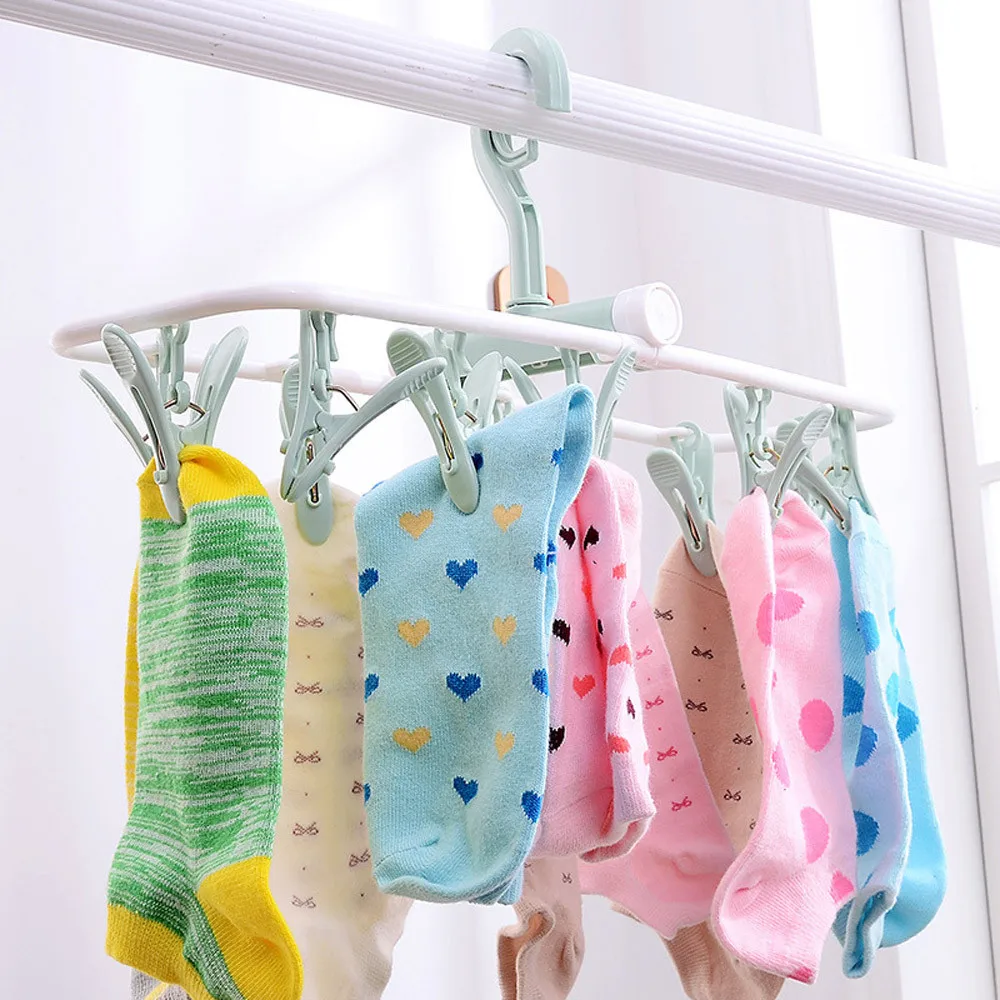 12Pc Tendedero Ropa plegable Clip practical Folding Drying Rack Wear Socks Clip Clothes Rack Plastic Portable Cloth Drying RaCK