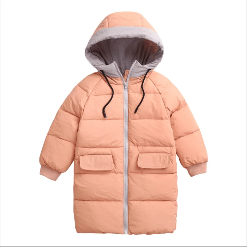 Розовый newChildren's cotton suit long section winter children's boys and girls children's wear down coat thick warm cotton jacket - Цвет: Розовый
