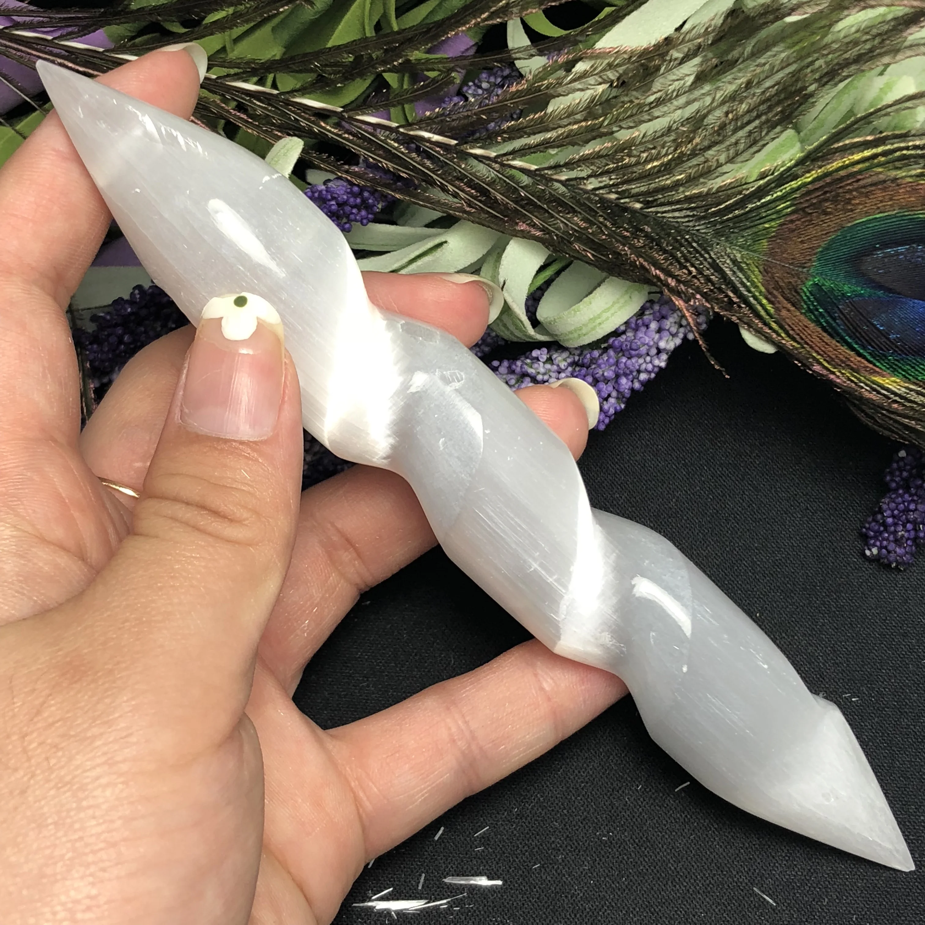 Selenite Хрустальная палочка лечебный массаж спиральная полированная из