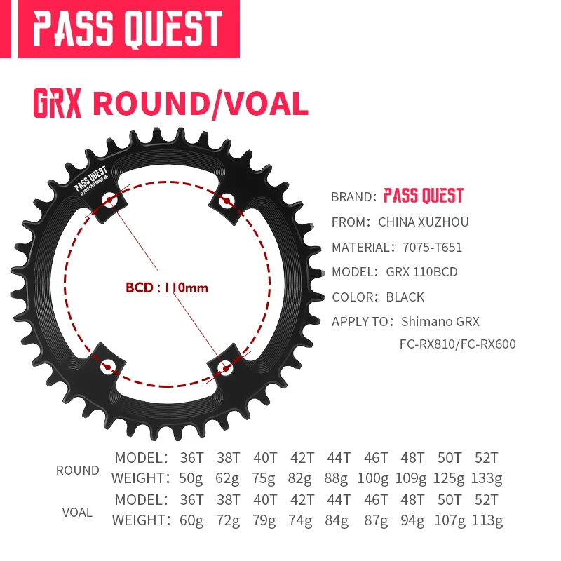GRX Round Oval 110mm BCD Chainring For GRX FC-RX810 FC-RX600 CRANK