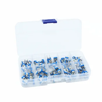 

100Pcs/Box RM065 Carbon Film Horizontal Trimpot Potentiometer Assortment Kit 10 Values Variable Resistor 500R - 1M