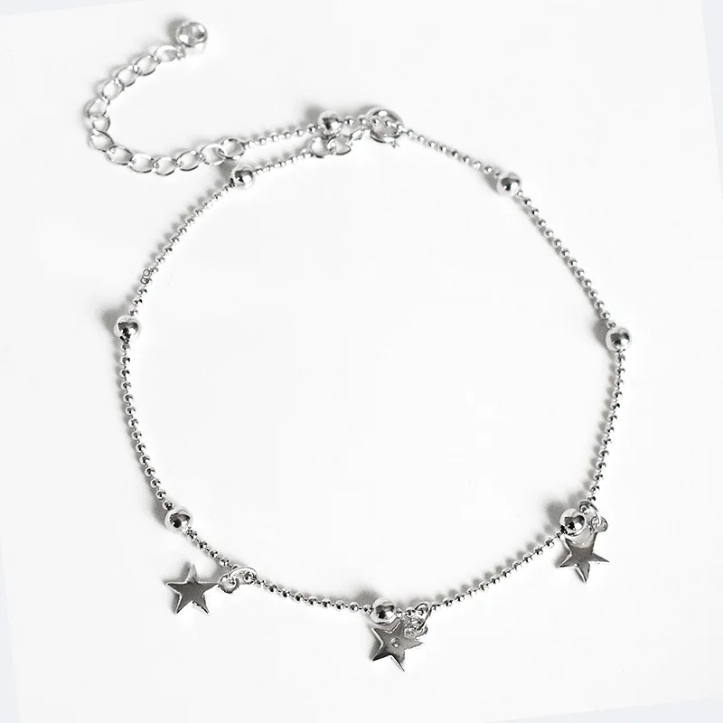 

S925 Fine Silver Simple Versatile Stars round Beads Anklet Korean-style CHIC Fashion Women's Star Anklet Fashion Parts