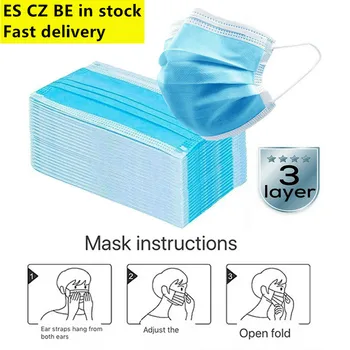 

Dropshipping 50/100PCS disposable 3 Ply Face blue Breathable mask Non-Woven Mouth Mask