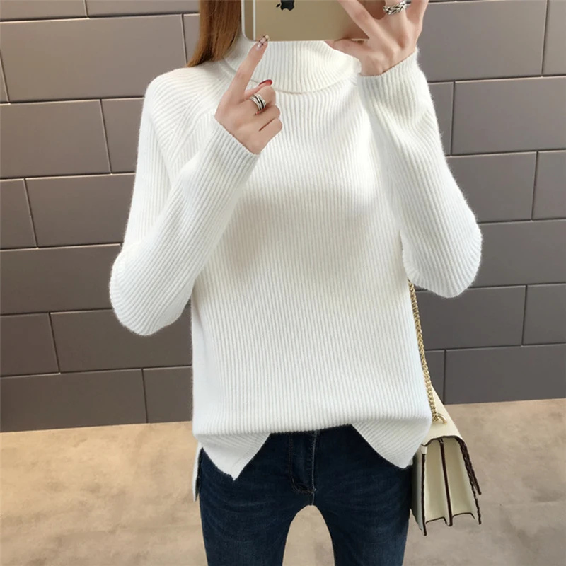 Autumn Winter 2020 Women Turtleneck Kintted Sweater Female Loose Thick warm Pullover Ladies Solid Color Pull Jumper | Женская одежда