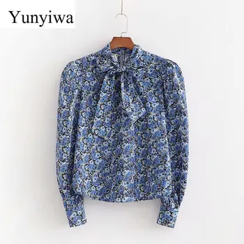

2020 Women's Bow Print Shirt Womens Blouse Tops Casual Long Seveel Clothes Blusas Camisas Mujer