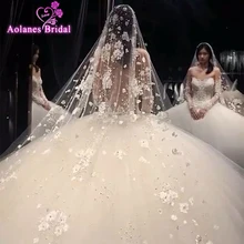 Модные Длинные Свадебные вуали для собора, кружевная вуаль с расческой, объемные цветы, жемчуг, восхитительная вуаль для невесты с кристаллами, свадебные аксессуары