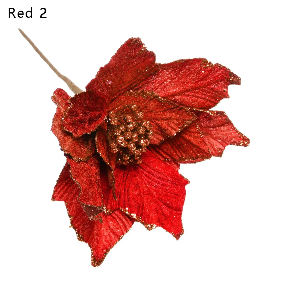 20 см для рождественской вечеринки Poinsettia блестящий цветок Золотой бант зажим на рождественскую елку красочные цветы для дома Рождественские вечерние аксессуары для декора - Цвет: red2