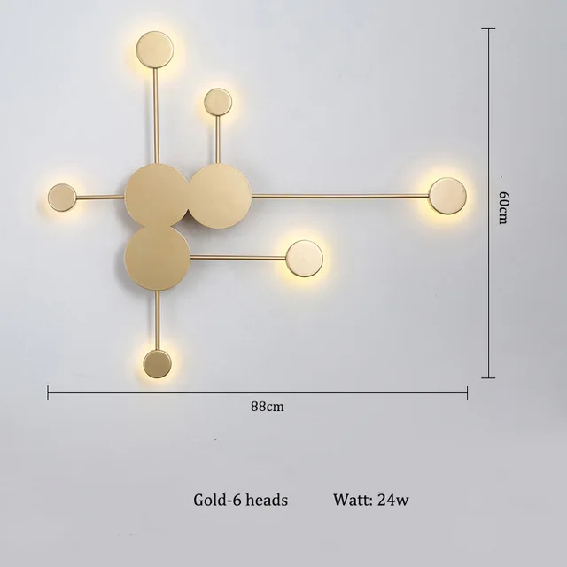 Gold -6Heads Современный настенный светильник в скандинавском стиле, прикроватный настенный светильник для гостиной, спальни, черный, золотой, белый, домашний декор для детской комнаты, Wandlamp ac220в - Цвет абажура: Gold -6Heads