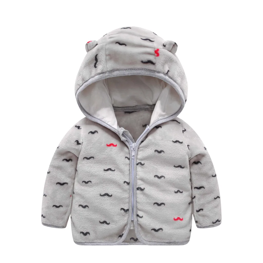 Модная куртка для малышей; сезон осень-зима детское пальто с капюшоном на молнии с милыми ушками для девочки мальчики теплая верхняя одежда; куртка для маленьких девочек - Цвет: Серый