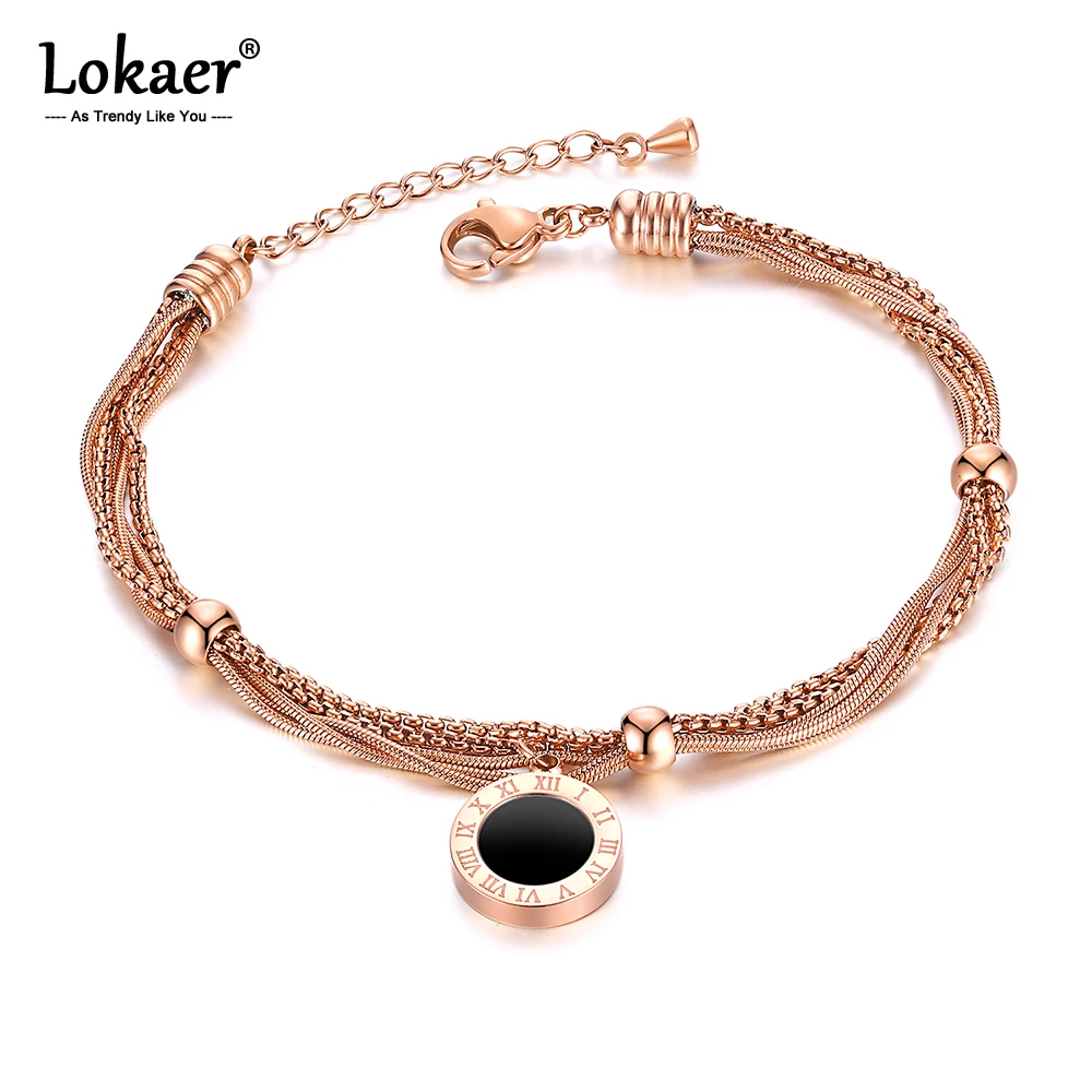 Fashion Roman Numerals Round Tag Titanium Steel Wedding Bracelet Gold