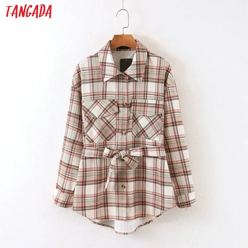 Tangada, женское клетчатое пальто, куртка для весны, повседневная, с длинным рукавом, женская, негабаритная, куртка, школьный стиль, QB117