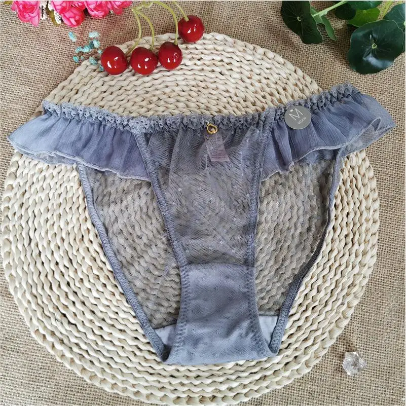 

Light grey chiffon lace underpants lace low-waisted, hot, transparent, traceless and ultra-thin, see-through cotton crotch pants