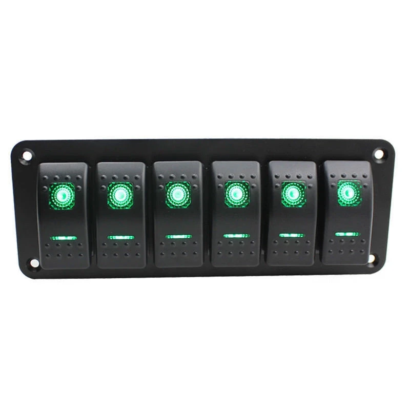 

6 Gang Car Boat Marine Circuit Green LED Rocker Switch Panel Breaker 12V/24V