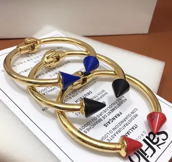 

Hot Brand fashion Jewelry For Women Gold Color rivet Bangle two nail open cuff bracelet Wedding Jewelry famous imitation bijoux