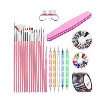 

1 Set of Rhinestone Nail Tips Manicure Tool Set Nail Painting Pen Nail Brushes Nail File