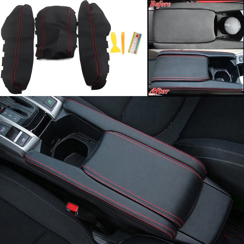Черный подлокотник коробка крышка отделка для Honda Civic черный+ красный декор украшения защиты набор центр-18