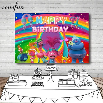 

Sensfun New Design Cartoon Trolls Princess Birthday Party Backdrops Rainbow Little Stars Photography Backgrounds Photo Studio
