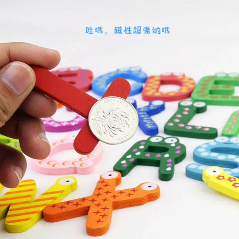 Wooden Numbers A-Z Letter Alphabet Magnet Educational Toy For Baby Kids Fridge Magnet Sticker Montessori Learning Toys Gadget