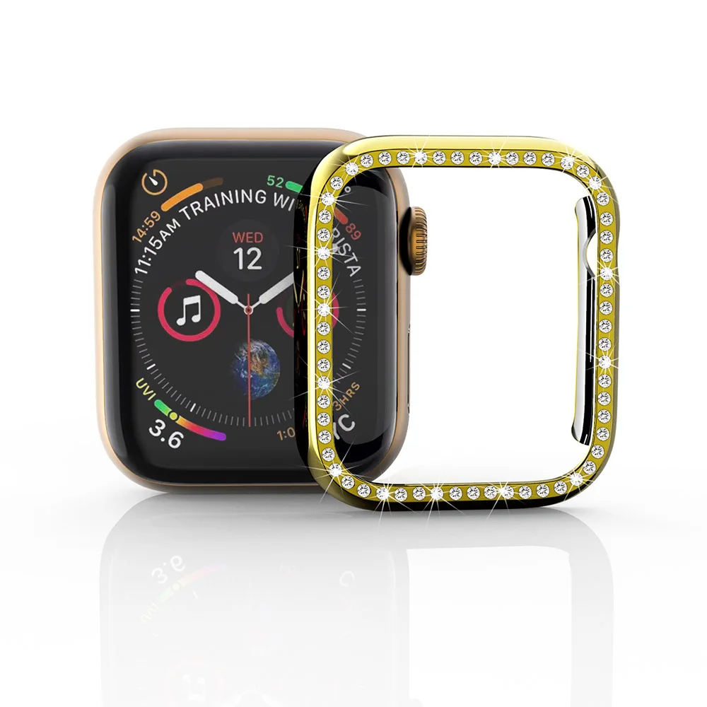 Gold APQL роскошный хромированный чехол для Apple Watch 38 мм 40 мм 42 мм 44 мм Алмазный чехол защитный чехол для iWatch серии 5 1 2 3 4 - Цвет: Gold
