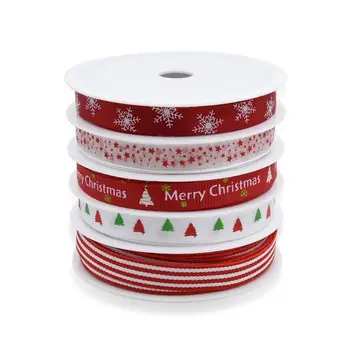 

5 Rolls Christmas Grosgrain Ribbon Snowflake Tree Printed for DIY Gift Wrapping
