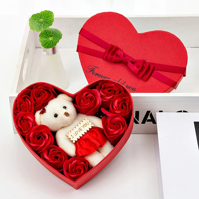 10 confezione regalo di fiori di sapone a forma di cuore san valentino petali  di rosa