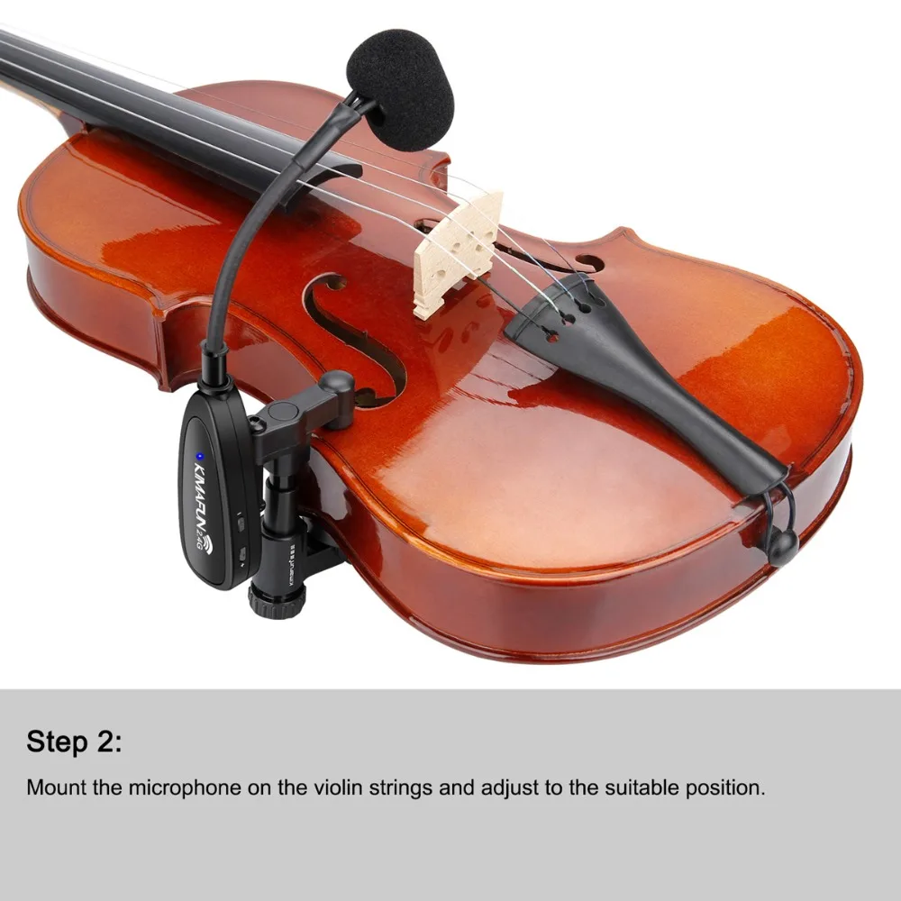 KIMAFUN Violin Microphone Wireless 2.4G Gooseneck Pick Up Instrument Clip-on Mic Receiver and Transmitter System for Violin