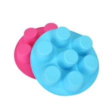 

7 Cavity Silicone Mold Muffin Pudding Mould Bakeware Round Cup Cake Pan Baking Tray (Random Color)