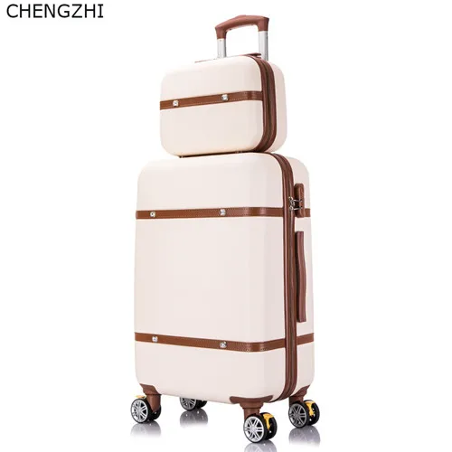 CHENGZHI 2" 22" 2" 26 дюймов ретро женский багаж на колёсиках наборы Spinner ABS студенческие дорожные сумки кабина пароль чемодан на колесиках - Цвет: a set