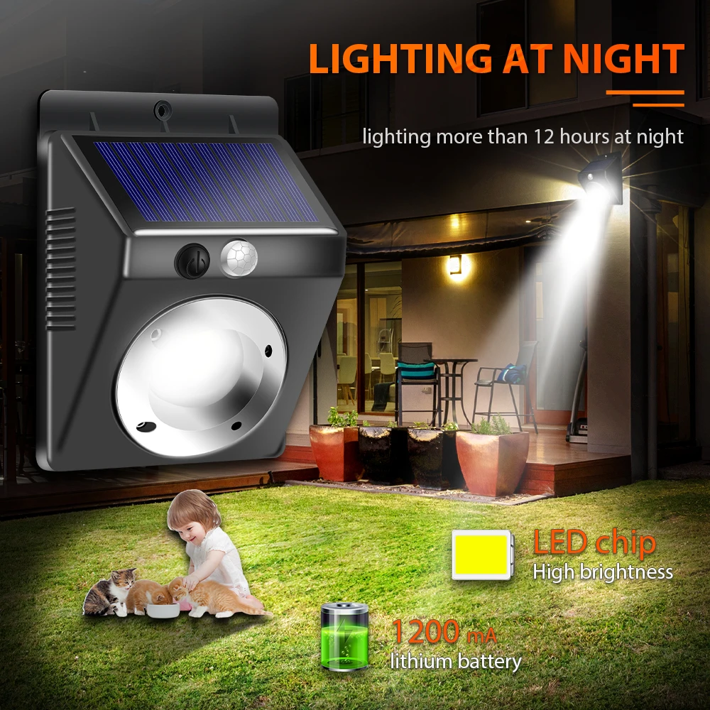 IngHoo COB Solar Light PIR Motion Sensor Outdoor Waterproof IP65 Lighting Decorative Street Light Security Wireless Wall Light